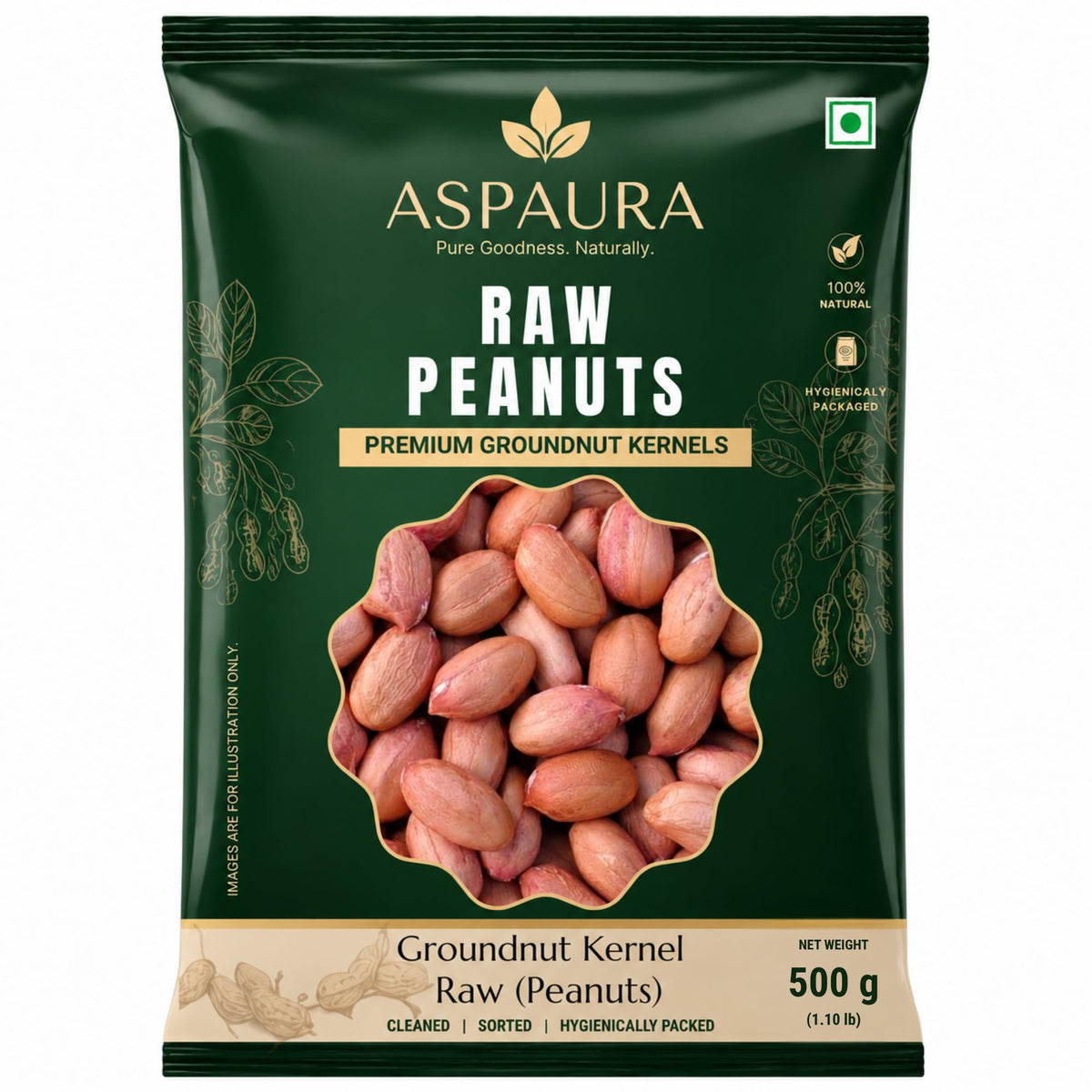ASPAURA Premium Raw Peanuts 1 KG (Groundnut Kernels) | Whole, Sortex Sorted & Hygienically Packed | Rich in Protein & Dietary Fibre | Ideal for Roasting, Boiling, Cooking & Homemade Peanut Butter