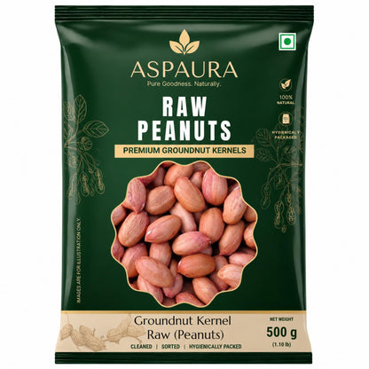 ASPAURA Premium Raw Peanuts 1 KG (Groundnut Kernels) | Whole, Sortex Sorted & Hygienically Packed | Rich in Protein & Dietary Fibre | Ideal for Roasting, Boiling, Cooking & Homemade Peanut Butter