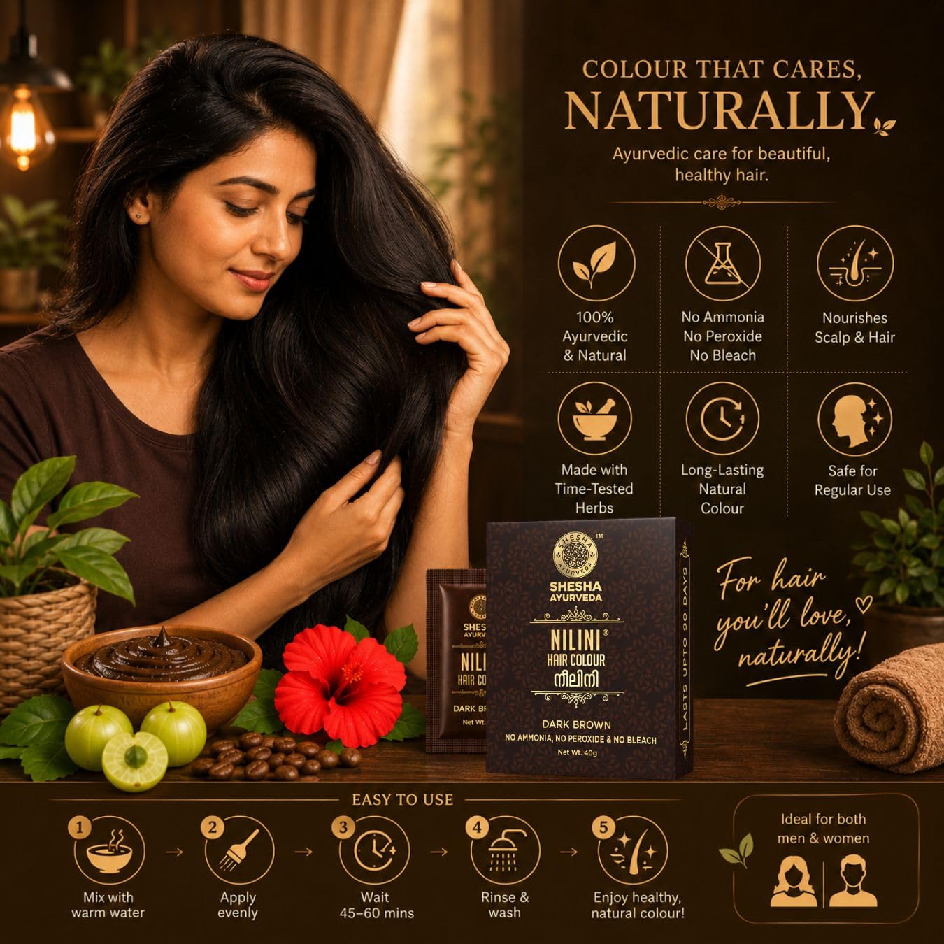 SHESHA AYURVEDA Nilini Hair Colour - Ayurvedic, No Ammonia, No Peroxide, No Perborates, No Bleach,Natural Black Colour (40g)