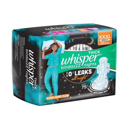 Whisper bindazzz Nights Pads For Women, XXX-Large Pack of 20 pads Scent: unscented