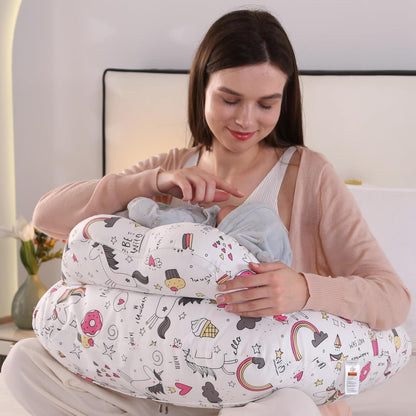 Proliva Feeding Pillow for New Born Baby with Detachable Cover Breast Feeding & Maternity Nursing Pillow for Breastfeeding Support for Baby Feeding Pillow for Mom (Off White-Camel-B2)