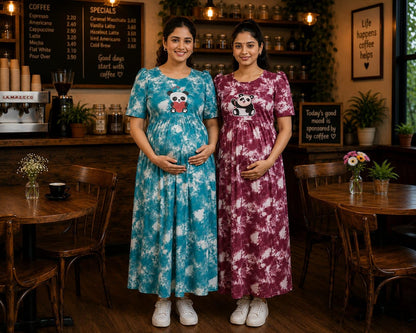 Women's Maternity Feeding Maxi zipless,Lounge wear, zipless Feeding Nightdress,Nursing Maxi Dress,Cotton Kaftan Nighty,Feeding Cotton Nighty