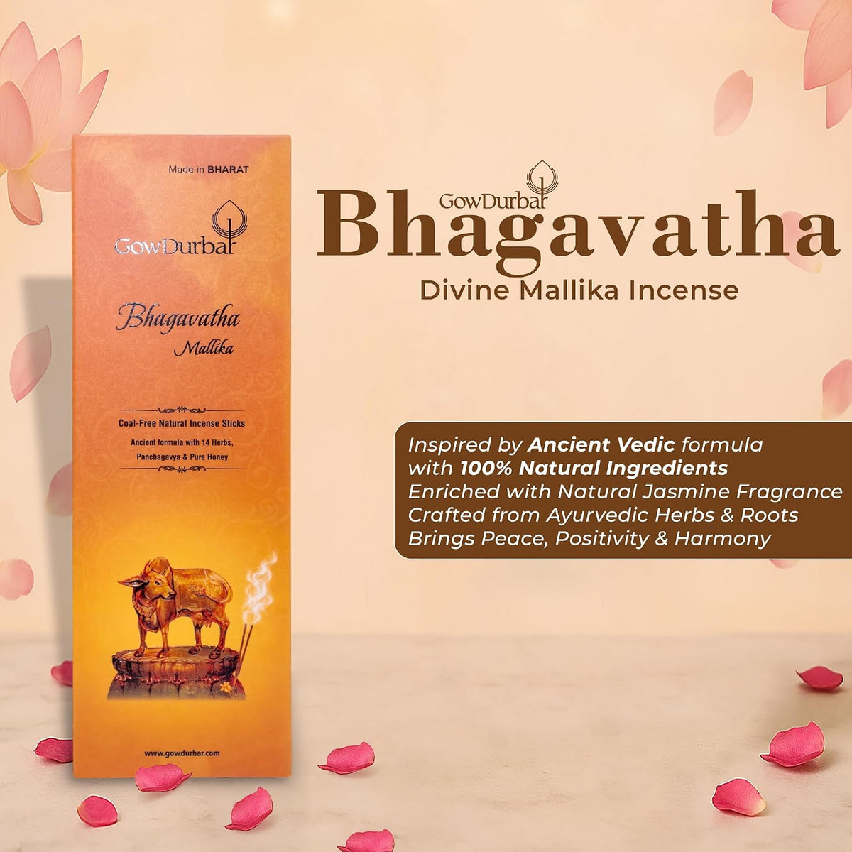 GOW DURBAR Coal-Free Natural Incense Sticks Agarbatti Combo Pack of 4 (Ramayana,Bharatha,Kasturi,Bhagavatha Mallika)