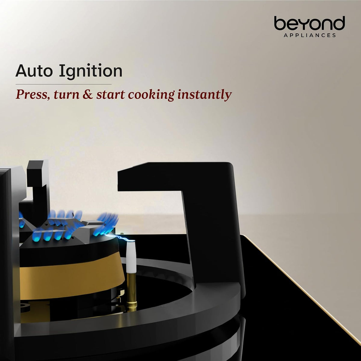 Beyond Appliances Altair 4 Burner Smart Glass Hobtop Gas Stove | Auto Ignition | Digital Timer | Flame Failure Device | Jumbo Burner | Toughened Glass | LPG & PNG Compatible