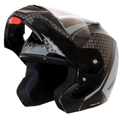 Vega Crux ISI Certified Flip-Up Helmet for Men and Women with Clear Visor(Black, Size:L)