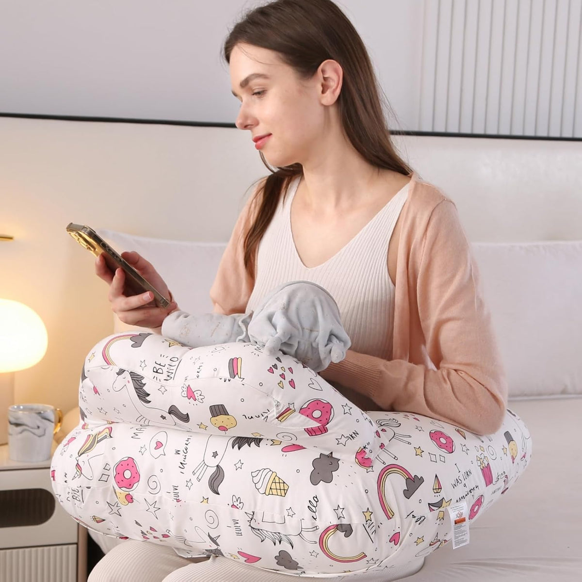 Proliva Feeding Pillow for New Born Baby with Detachable Cover Breast Feeding & Maternity Nursing Pillow for Breastfeeding Support for Baby Feeding Pillow for Mom (Off White-Camel-B2)
