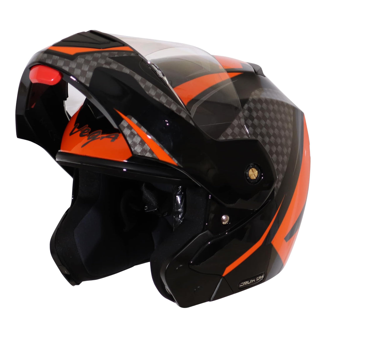 Vega Crux ISI Certified Flip-Up Helmet for Men and Women with Clear Visor(Black, Size:L)