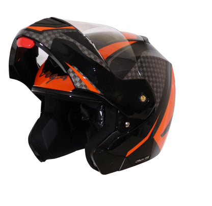 Vega Crux ISI Certified Flip-Up Helmet for Men and Women with Clear Visor(Black, Size:L)