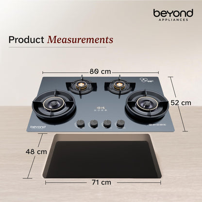 Beyond Appliances Altair 4 Burner Smart Glass Hobtop Gas Stove | Auto Ignition | Digital Timer | Flame Failure Device | Jumbo Burner | Toughened Glass | LPG & PNG Compatible