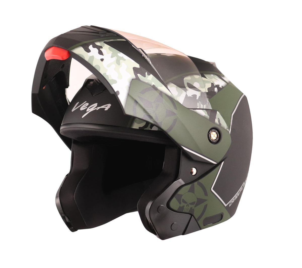 Vega Crux ISI Certified Flip-Up Helmet for Men and Women with Clear Visor(Black, Size:L)