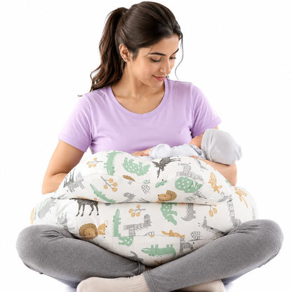 Proliva Feeding Pillow for New Born Baby with Detachable Cover Breast Feeding & Maternity Nursing Pillow for Breastfeeding Support for Baby Feeding Pillow for Mom (Off White-Camel-B2)