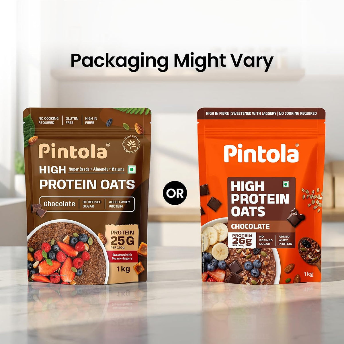 Pintola 26g High Protein Dark Chocolate Oats 1kg, No Refined Sugar, with Almonds, Raisins, Pumpkin & Chia Seeds, 9.6g Fibre, Rolled Oats for Weight management, Breakfast Cereals