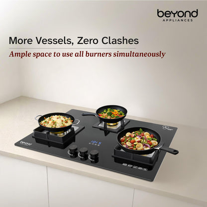 Beyond Appliances Altair 4 Burner Smart Glass Hobtop Gas Stove | Auto Ignition | Digital Timer | Flame Failure Device | Jumbo Burner | Toughened Glass | LPG & PNG Compatible