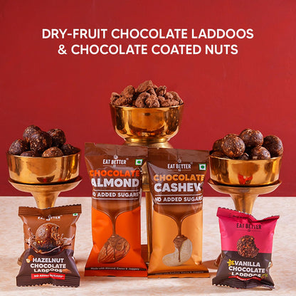 Bandhan - 10-Item Rakhi Gift Hamper for brother with set of 2 Premium Rakhis, Chocolate Coated Cashews & Almonds, Hazelnut Dry-Fruit Laddoos | Rakhi for Brother with Gift Combo Set by Eat Better Co