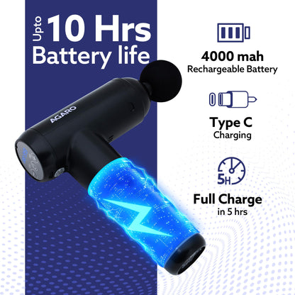 AGARO Galaxy Massager Machine, Handheld Deep Tissue Massage Gun, 4 Heads, 6 Speed, Rechargeable Percussion Massager for Muscle Relief & Relaxation, for Neck, Shoulder, Back, Foot & Full Body, Black