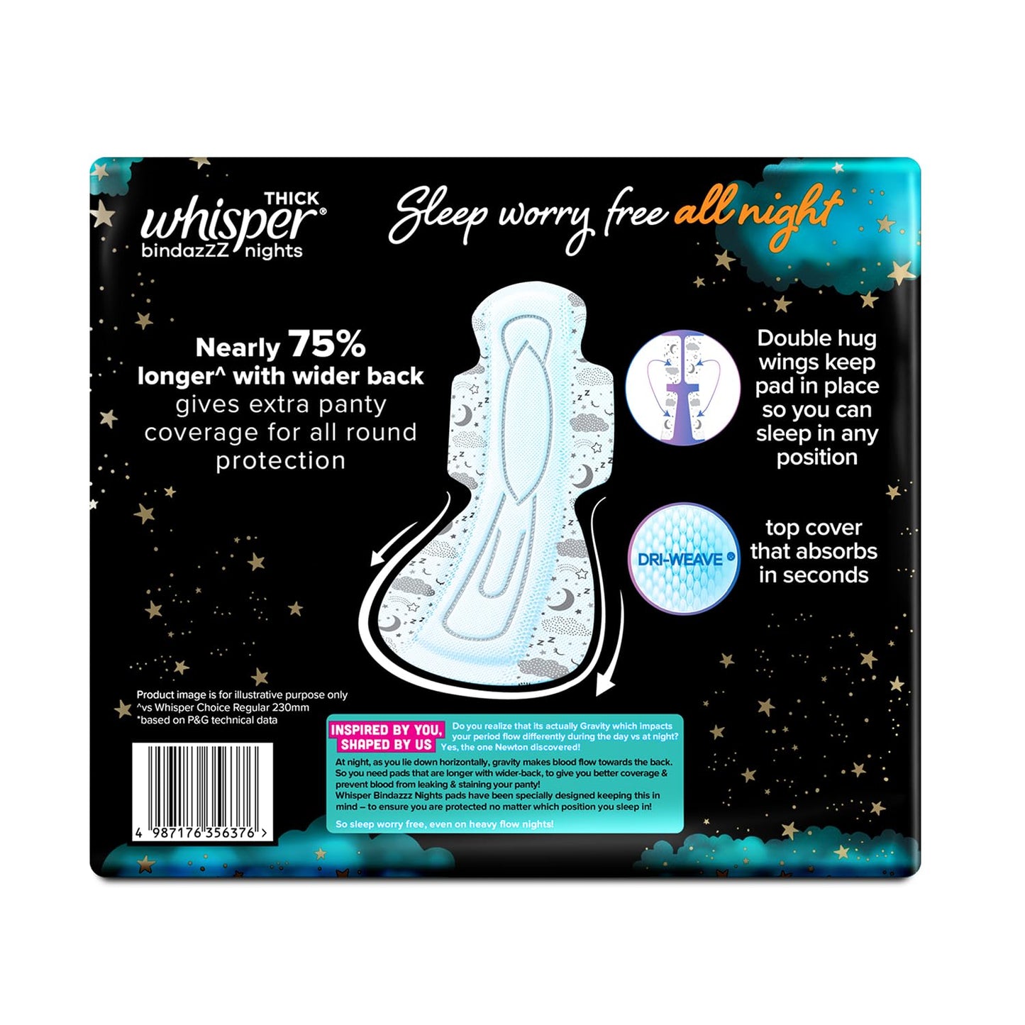 Whisper bindazzz Nights Pads For Women, XXX-Large Pack of 20 pads Scent: unscented