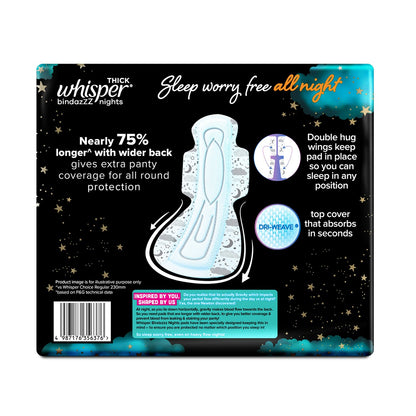 Whisper bindazzz Nights Pads For Women, XXX-Large Pack of 20 pads Scent: unscented