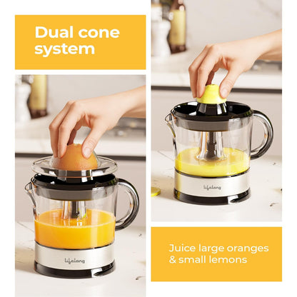 Lifelong Electric Citrus Juicer | Dual Cones & 700 ML Capacity | Electric Juicer Machine for All Fruits | Powerful 40W Motor for Low Noise | Fast Juicing at Home | Compact & Stylish for Daily Use