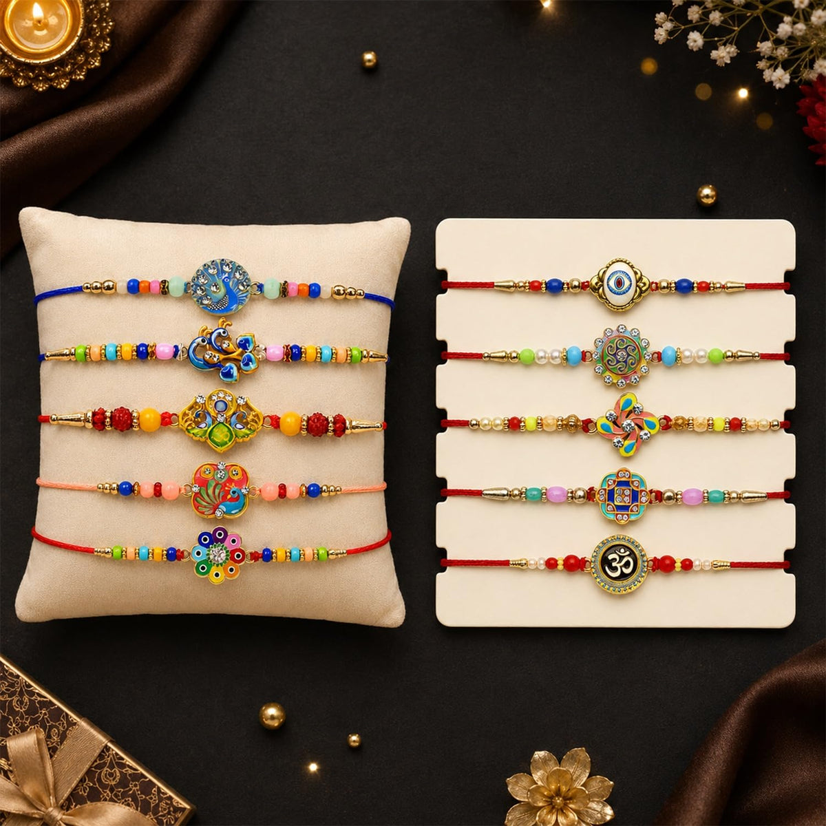 DeoDap Designer Murli Flute Rakhi for Brother with Choco Coated Nut Butterscotch Chocolate 96gm, Pooja Coin, Roli Chawal & Card | Rakhi with Chocolate Combo for Raksha Bandhan