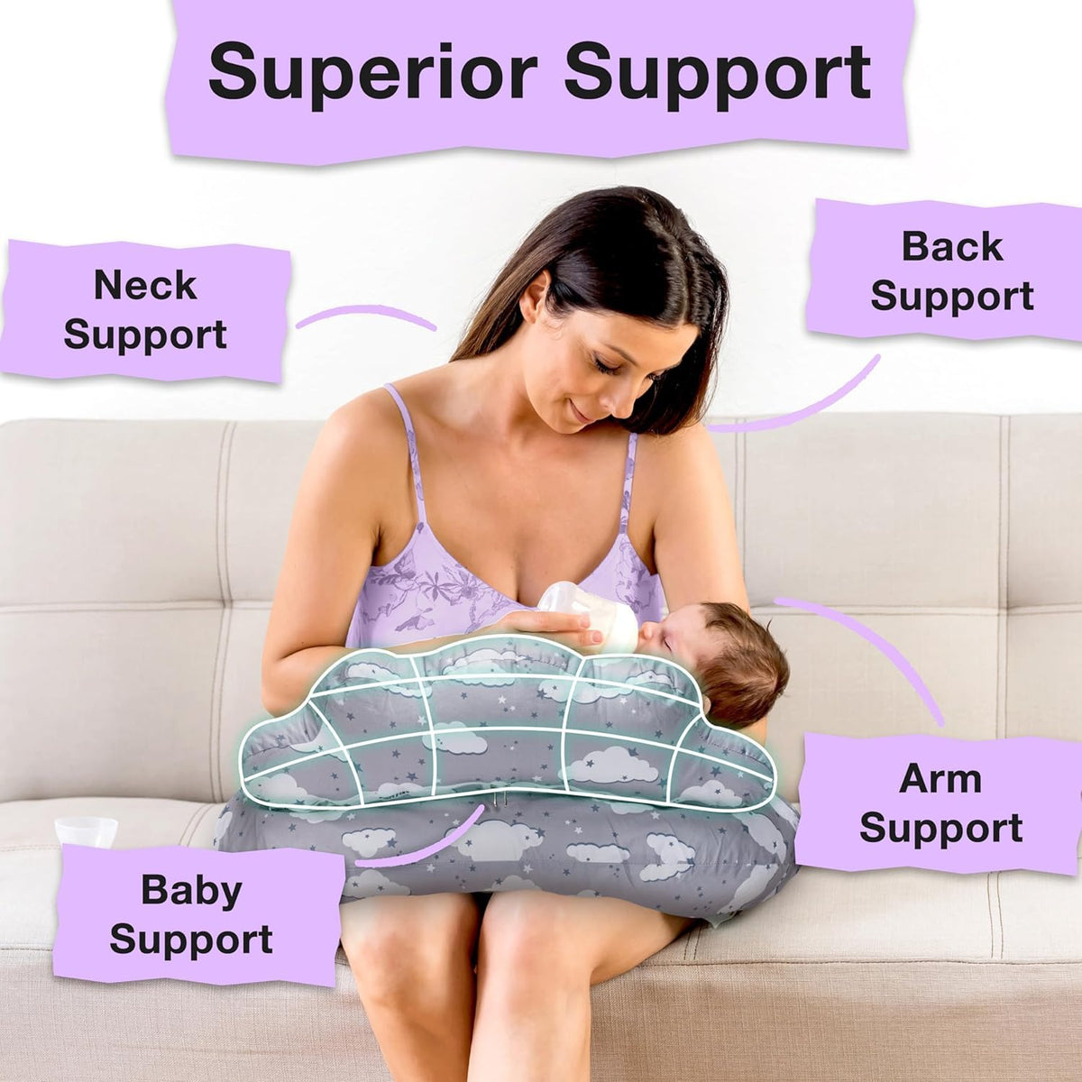 Proliva Feeding Pillow for New Born Baby with Detachable Cover Breast Feeding & Maternity Nursing Pillow for Breastfeeding Support for Baby Feeding Pillow for Mom (Off White-Camel-B2)