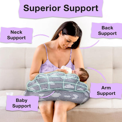 Proliva Feeding Pillow for New Born Baby with Detachable Cover Breast Feeding & Maternity Nursing Pillow for Breastfeeding Support for Baby Feeding Pillow for Mom (Off White-Camel-B2)