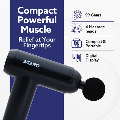 AGARO Galaxy Massager Machine, Handheld Deep Tissue Massage Gun, 4 Heads, 6 Speed, Rechargeable Percussion Massager for Muscle Relief & Relaxation, for Neck, Shoulder, Back, Foot & Full Body, Black
