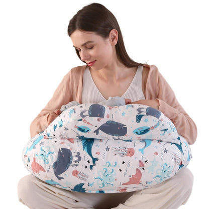 Proliva Feeding Pillow for New Born Baby with Detachable Cover Breast Feeding & Maternity Nursing Pillow for Breastfeeding Support for Baby Feeding Pillow for Mom (Off White-Camel-B2)