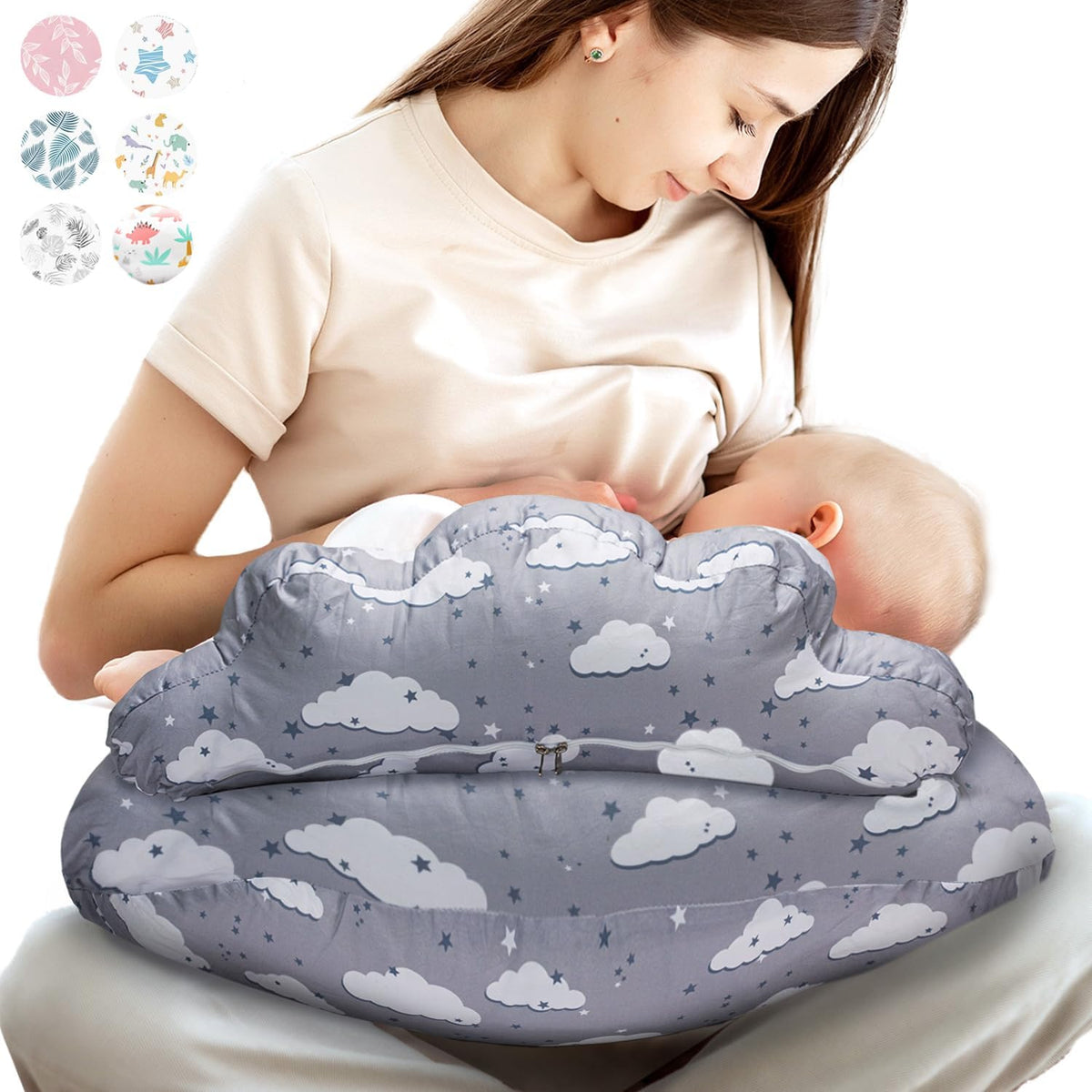 Proliva Feeding Pillow for New Born Baby with Detachable Cover Breast Feeding & Maternity Nursing Pillow for Breastfeeding Support for Baby Feeding Pillow for Mom (Off White-Camel-B2)