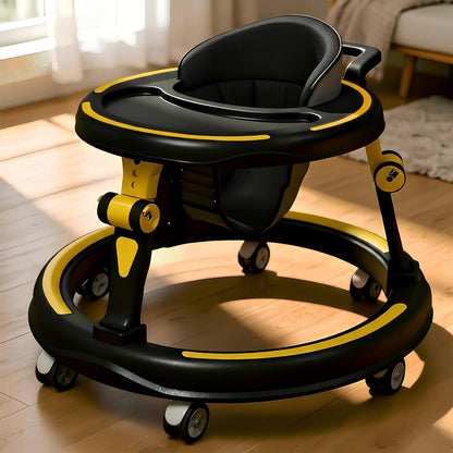 StarandDaisy Baby Walker for Babies, 6-18 Month Baby Boy & Girl, Adjustable Height Infant Learning Walker with 360° Wheels, Anti-Slip, Comfortable Padded Seat, Activity Tray, Foldable Toddler Walker (Orange-Black)