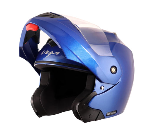 Vega Crux ISI Certified Flip-Up Helmet for Men and Women with Clear Visor(Black, Size:L)