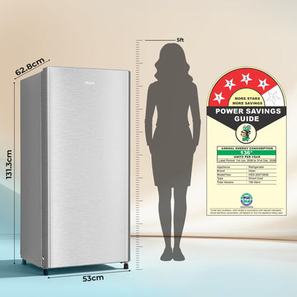 Haier 190 L 5 Star Direct Cool Inverter Single Door Refrigerator with Fast Ice Making, Easy Clean Back, Large Vegetable Box (HED-205DSA-P, Dazzle Steel, 2026 Model)