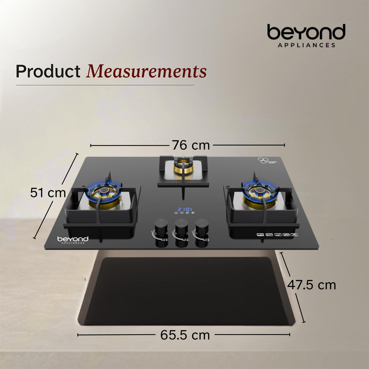 Beyond Appliances Altair 4 Burner Smart Glass Hobtop Gas Stove | Auto Ignition | Digital Timer | Flame Failure Device | Jumbo Burner | Toughened Glass | LPG & PNG Compatible