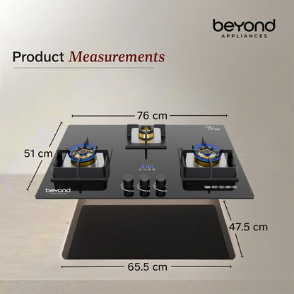 Beyond Appliances Altair 4 Burner Smart Glass Hobtop Gas Stove | Auto Ignition | Digital Timer | Flame Failure Device | Jumbo Burner | Toughened Glass | LPG & PNG Compatible