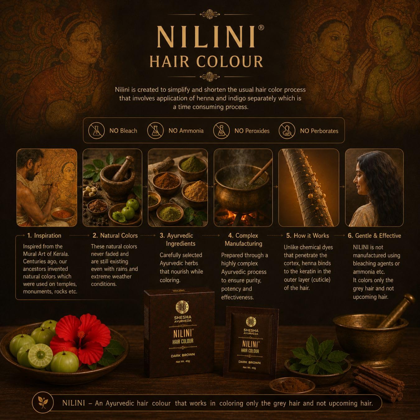 SHESHA AYURVEDA Nilini Hair Colour - Ayurvedic, No Ammonia, No Peroxide, No Perborates, No Bleach,Natural Black Colour (40g)