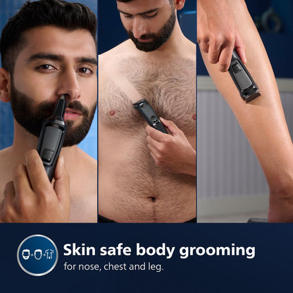 Philips India's No.1 Men's Trimmer* | One stroke beard trimming | All-in-One Grooming Kit- Face, Hair, Body | Ear/Nose attachment | Safe for Sensitive Skin | 60 mins runtime | 5yr warranty* | MG3927