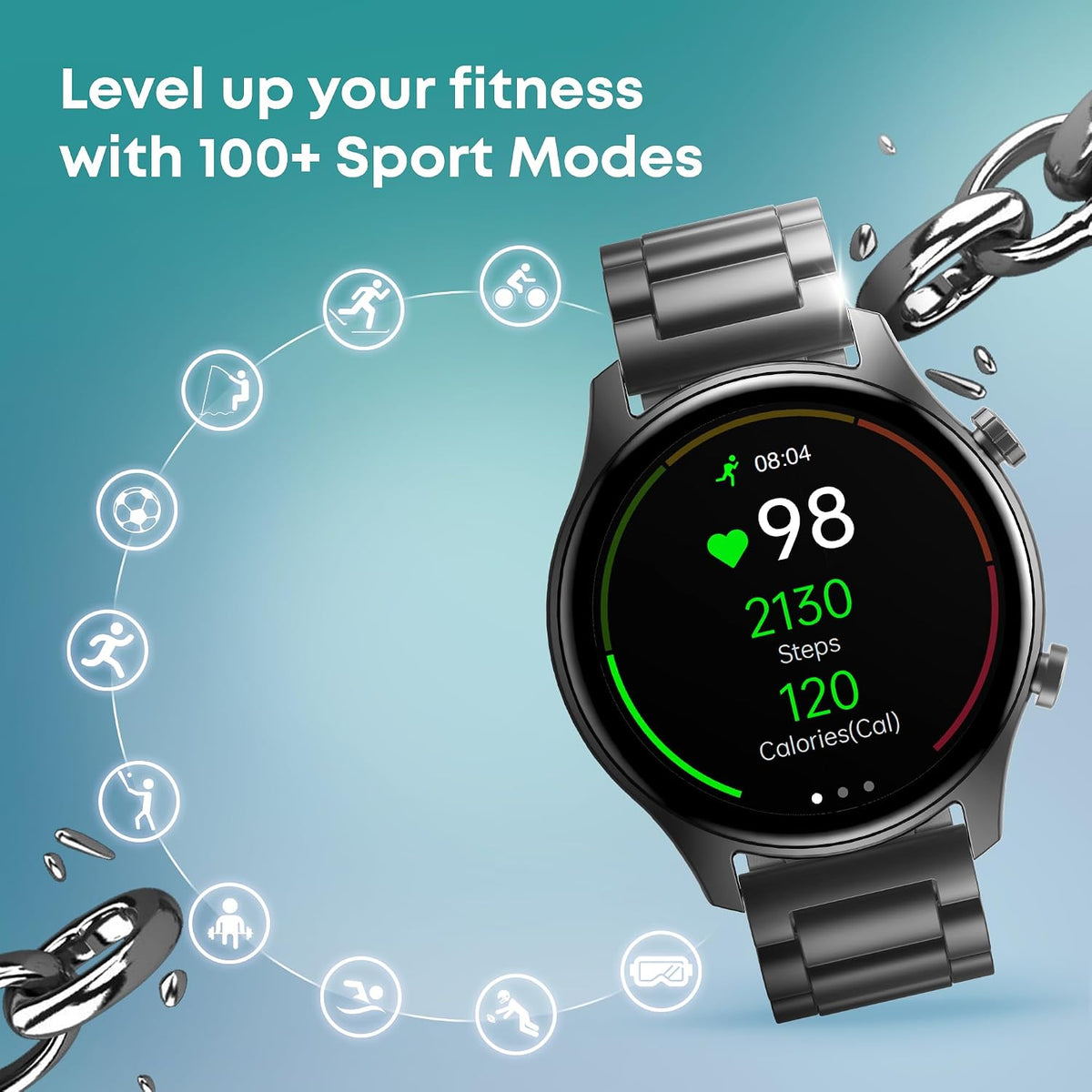 Fastrack Astor FR2 Pro 1.43" AMOLED Stainless Steel Smart Watch with SpO2, Heart Rate, BT Calling, Adaptive AOD, Functional Crown, AI Voice Assistant – Smartwatch for Stylish Professionals (Silver)