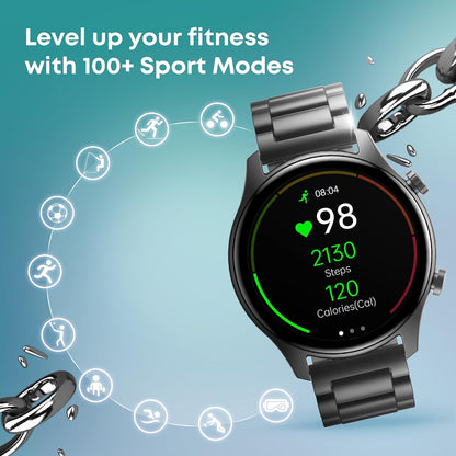Fastrack Astor FR2 Pro 1.43" AMOLED Stainless Steel Smart Watch with SpO2, Heart Rate, BT Calling, Adaptive AOD, Functional Crown, AI Voice Assistant – Smartwatch for Stylish Professionals (Silver)