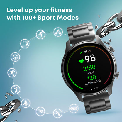 Fastrack Astor FR2 Pro 1.43" AMOLED Stainless Steel Smart Watch with SpO2, Heart Rate, BT Calling, Adaptive AOD, Functional Crown, AI Voice Assistant – Smartwatch for Stylish Professionals (Silver)