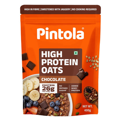 Pintola 26g High Protein Dark Chocolate Oats 1kg, No Refined Sugar, with Almonds, Raisins, Pumpkin & Chia Seeds, 9.6g Fibre, Rolled Oats for Weight management, Breakfast Cereals