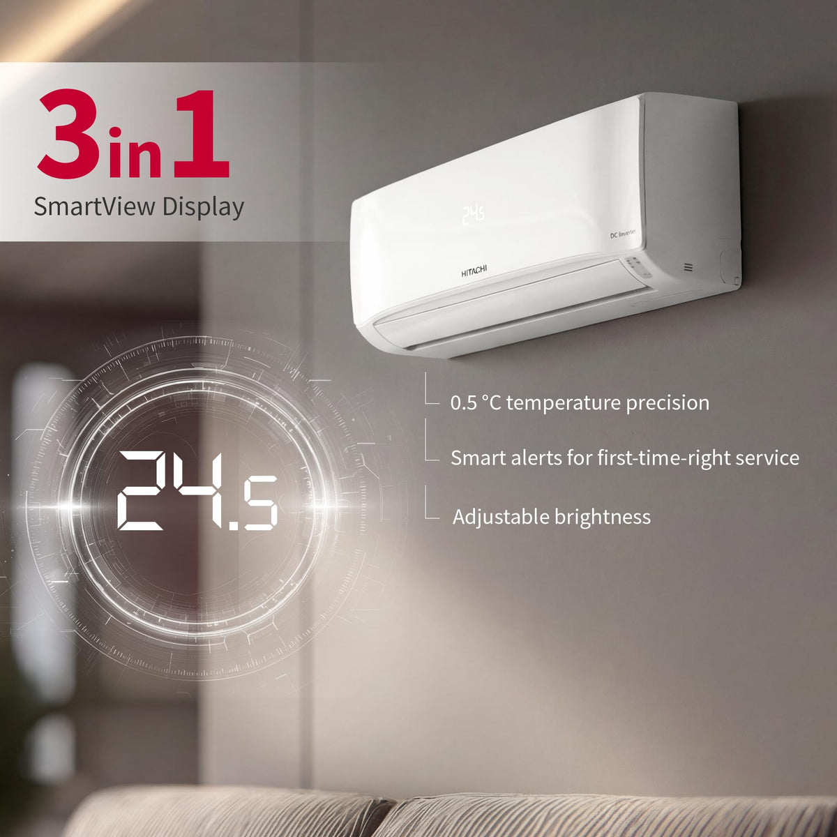 Hitachi 1.5 Ton 3 Star, New Star rated, Heavy Duty Smart Inverter Split AC (Copper, Wi-Fi, Long air throw, Smart View Display, ice Clean, Hybrid Convertible, Anti-Bacterial Mesh Filter,RAS.Y319PCDISL, White)