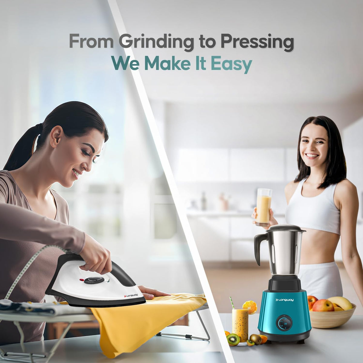 Longway Super Pro Juicer Mixer Grinder | Up to 750W Max Output Powerful Motor | 4 Jars for Grinding, Mixing, Juicing | 2 Years Warranty (Blue & Black)