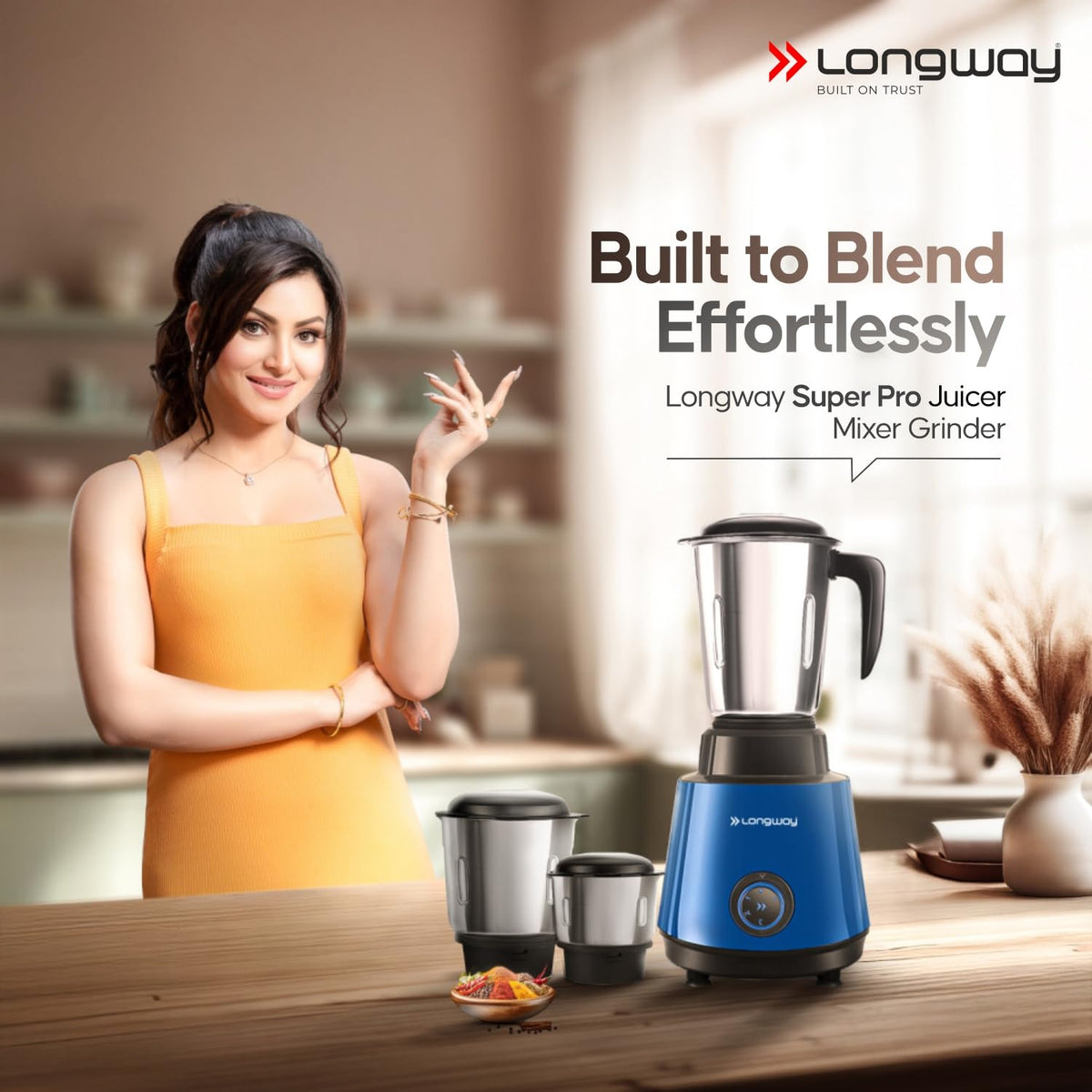 Longway Super Pro Juicer Mixer Grinder | Up to 750W Max Output Powerful Motor | 4 Jars for Grinding, Mixing, Juicing | 2 Years Warranty (Blue & Black)
