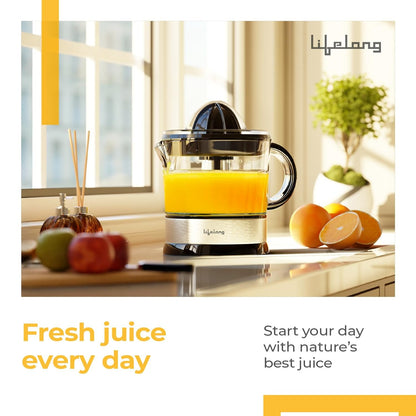 Lifelong Electric Citrus Juicer | Dual Cones & 700 ML Capacity | Electric Juicer Machine for All Fruits | Powerful 40W Motor for Low Noise | Fast Juicing at Home | Compact & Stylish for Daily Use