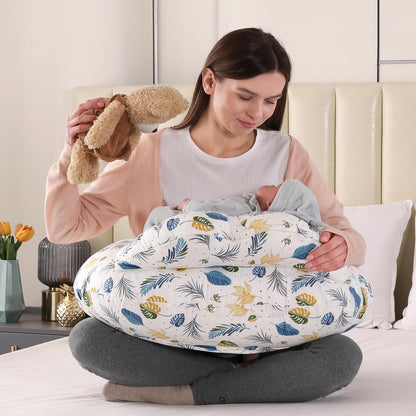 Proliva Feeding Pillow for New Born Baby with Detachable Cover Breast Feeding & Maternity Nursing Pillow for Breastfeeding Support for Baby Feeding Pillow for Mom (Off White-Camel-B2)