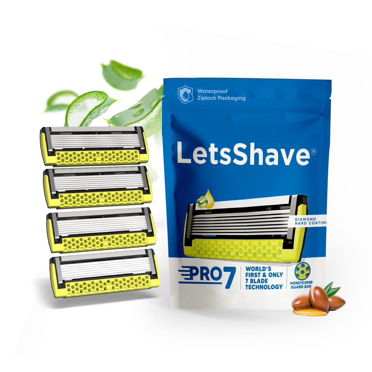 LetsShave Pro 7 Max Razor Cartridges For Men | World's First & Only 7-Blade Shaving Razor With Precision Blades & Honey Comb Guard Bar | Argan Oil, Aloe & Vitamin E - 4 Count
