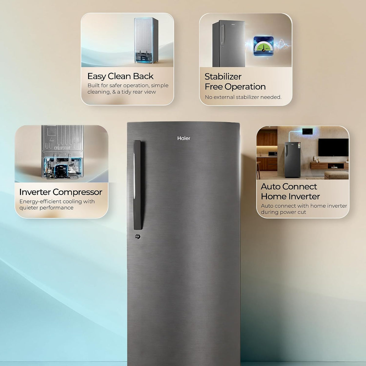 Haier 190 L 5 Star Direct Cool Inverter Single Door Refrigerator with Fast Ice Making, Easy Clean Back, Large Vegetable Box (HED-205DSA-P, Dazzle Steel, 2026 Model)