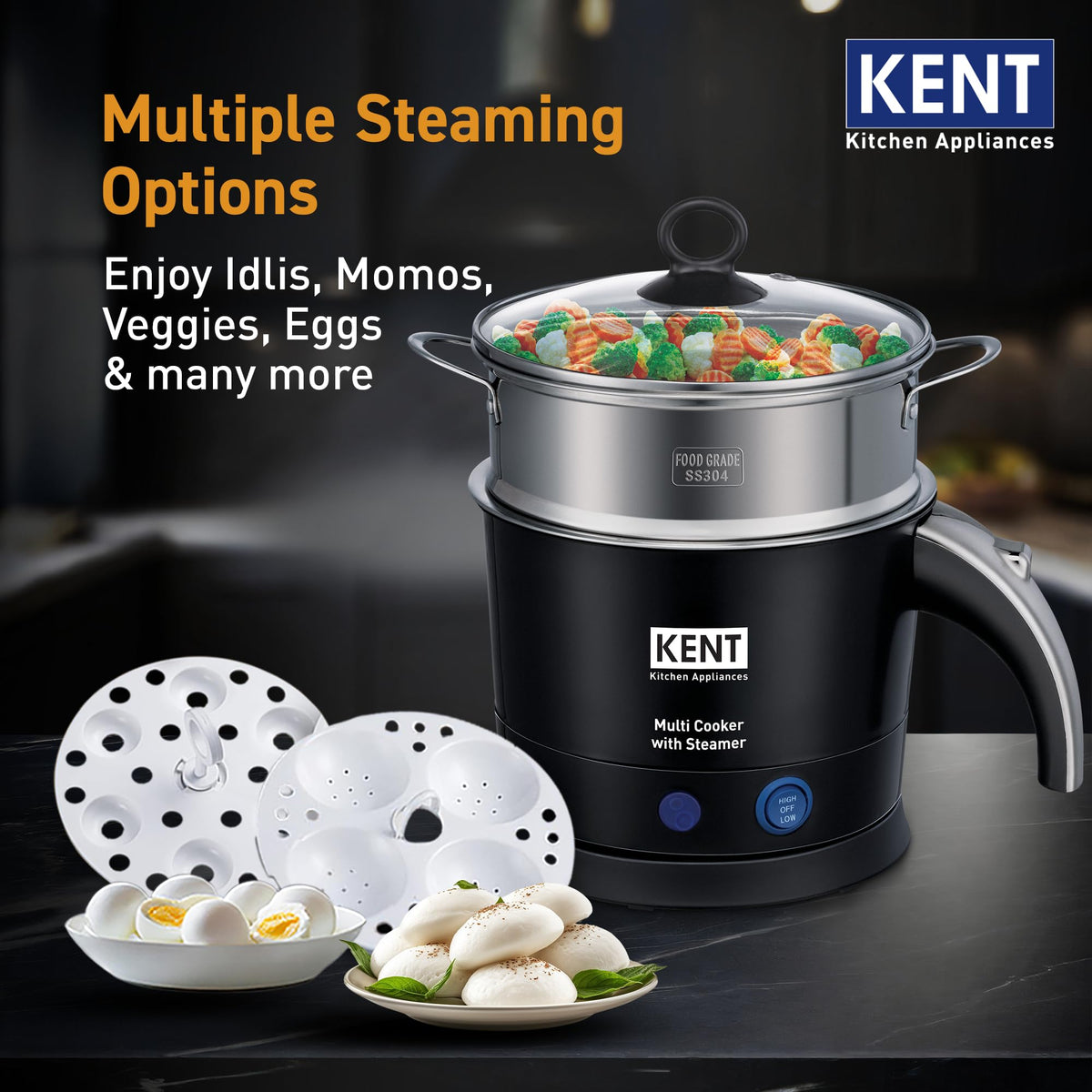 KENT Super Egg Boiler | 3 Boiling Modes | Stainless Steel Body and Heating Plate | 6 Eggs at a Time | Automatic Turn-Off | Silver