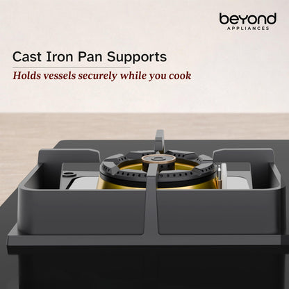 Beyond Appliances Altair 4 Burner Smart Glass Hobtop Gas Stove | Auto Ignition | Digital Timer | Flame Failure Device | Jumbo Burner | Toughened Glass | LPG & PNG Compatible