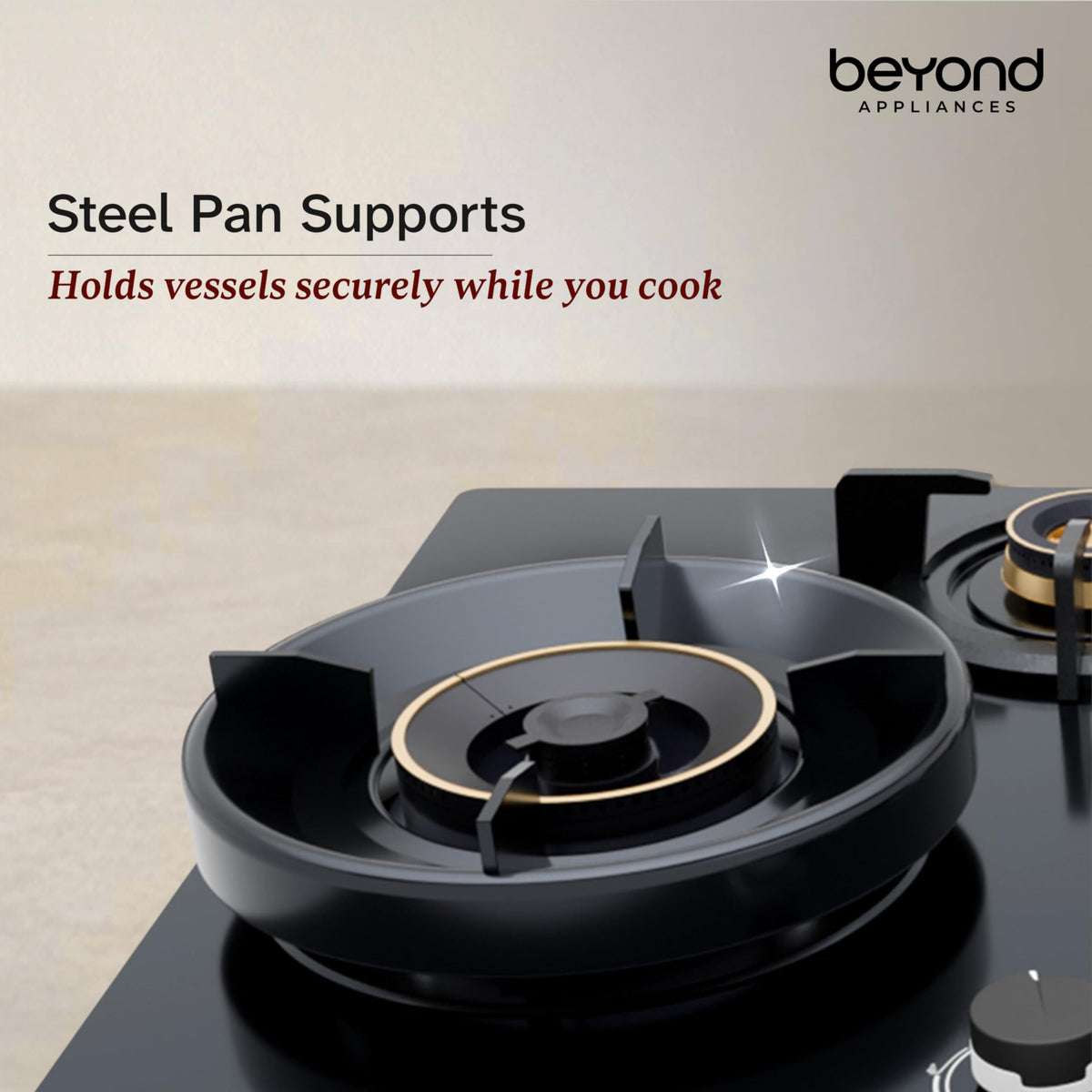 Beyond Appliances Altair 4 Burner Smart Glass Hobtop Gas Stove | Auto Ignition | Digital Timer | Flame Failure Device | Jumbo Burner | Toughened Glass | LPG & PNG Compatible