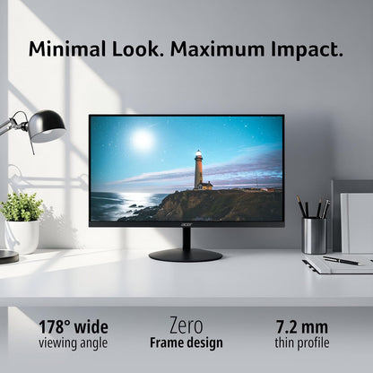 Acer SmartChoice SA242Y E 23.8 Inch Full HD IPS Monitor I 100Hz Refresh Rate I 1ms VRB I AMD FreeSync I Ultra Slim ZeroFrame Design I VisionCare I HDMI & VGA Inbox HDMI Cable I VESA Mount I Black